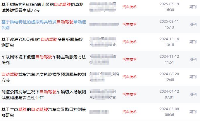 汽車技術(shù)發(fā)表的自動駕駛相關(guān)論文